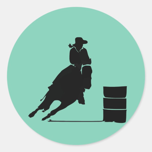 Rodeo Theme Cowgirl Barrel Racing Silhouette Runder Aufkleber (Vorderseite)