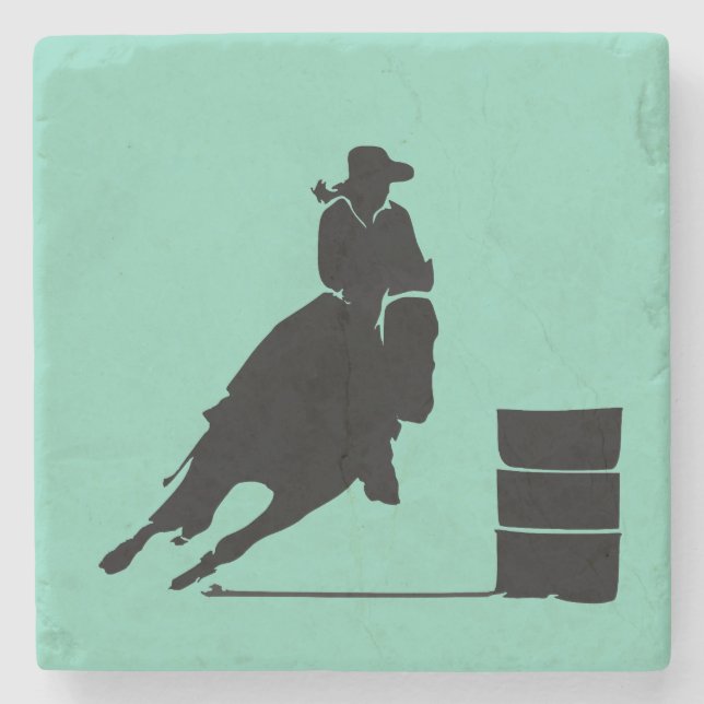 Rodeo Theme Cowgirl Barrel Racing Silhouette Steinuntersetzer (Vorderseite)