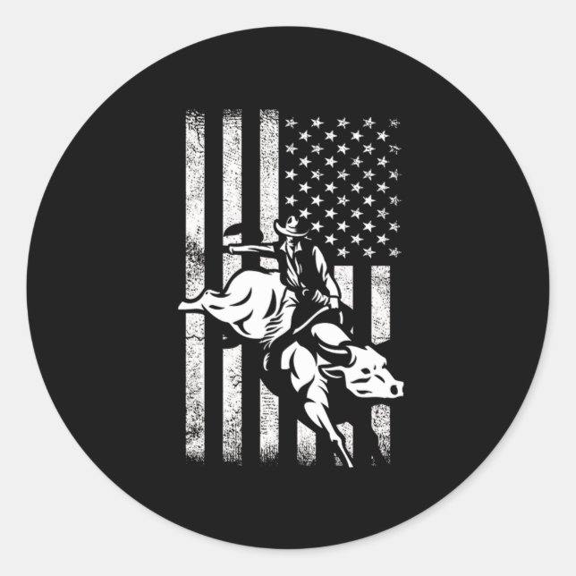 Rodeo USA Flag Bull Riding Cowboy Country Gi Runder Aufkleber (Vorderseite)