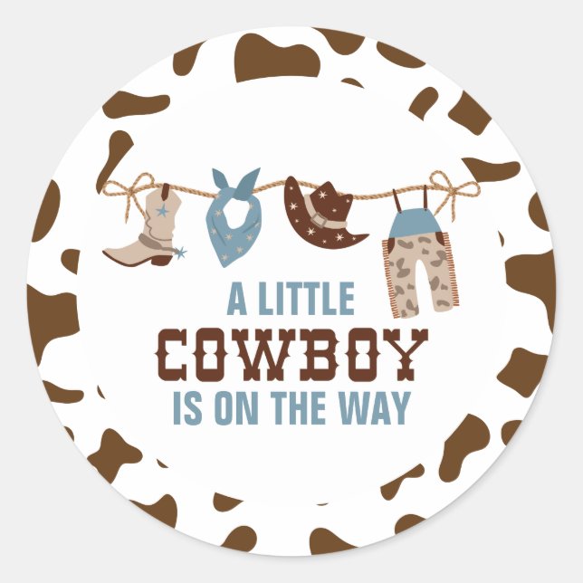 Rodeo Western Cowboy Baby Dusche Runder Aufkleber (Vorderseite)