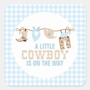 Rodeo Western Cowboy Babyparty Quadratischer Aufkleber