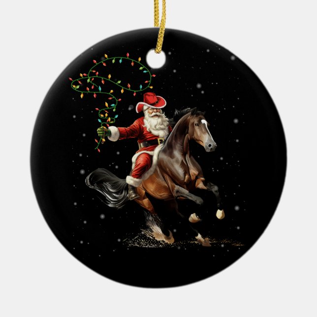 Rodeo Western Cowboy Santa Reiten Keramik Ornament (Vorne)