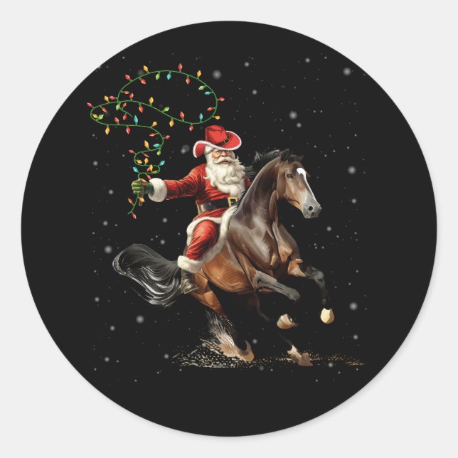 Rodeo Western Cowboy Santa Reiten Runder Aufkleber (Vorderseite)