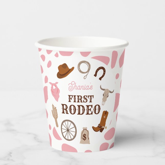 Rodeo Wild West Pink Girl Erstgeburt Pappbecher (Vorderseite)
