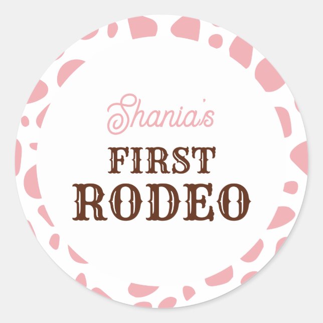 Rodeo Wild West Pink Girl Erstgeburt Runder Aufkleber (Vorderseite)