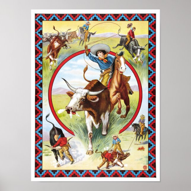 Rodeo & Wild West Show, 1910. Vintage Werbung Poster (Vorne)