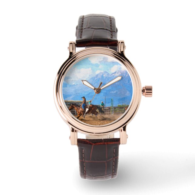 Rodeo Women's Barrel Racing Rustikaler Western Fra Armbanduhr (Vorderseite)