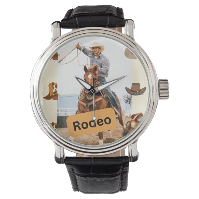 Rodeo-Zeit buk Pferd mit Cowboy Armbanduhr (Vorderseite)