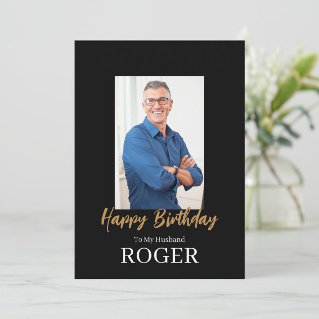 ROE Black & White Simple Birthday Husband Gruß Karte (Stehend Vorderseite)