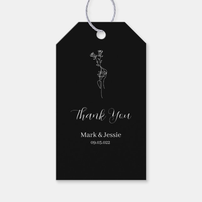 ROE Black & White Simple Wedding Geschenkanhänger (Vorderseite)