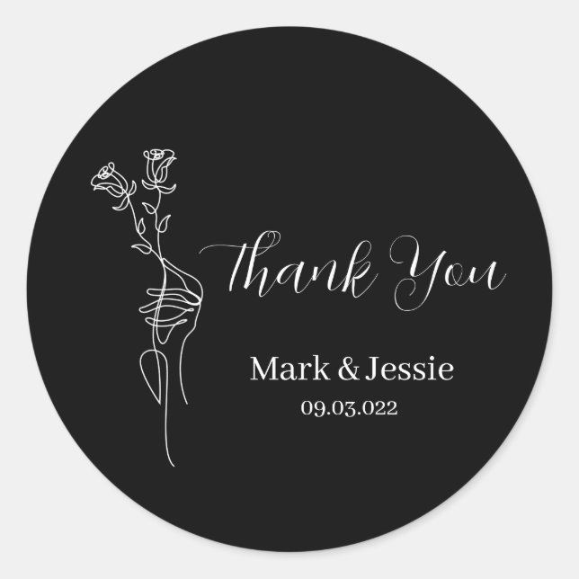 ROE Black & White Simple Wedding Label Runder Aufkleber (Vorderseite)