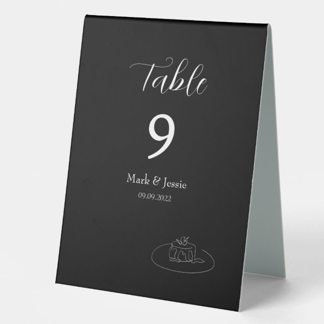 ROE Black & White Simple Wedding Tischaufsteller (Vorderseite)