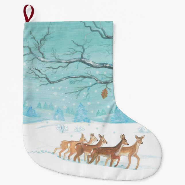 Roe Deer im Winter Großer Weihnachtsstrumpf (Vorderseite)
