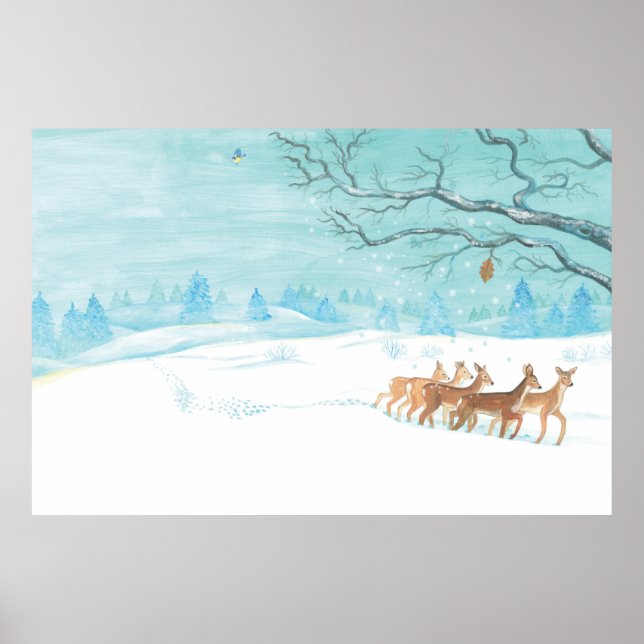 Roe Deer im Winter Poster (Vorne)