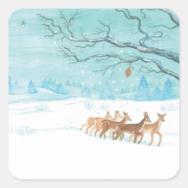 Roe Deer im Winter Quadratischer Aufkleber