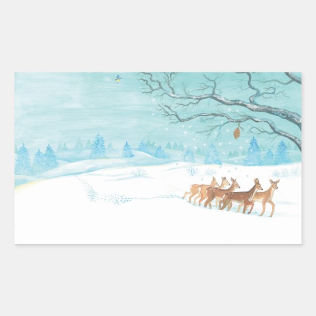 Roe Deer im Winter Rechteckiger Aufkleber (Vorderseite)
