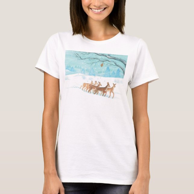 Roe Deer im Winter T-Shirt (Vorderseite)