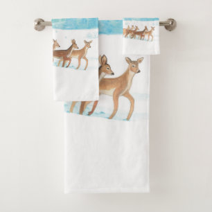Roe Deer im Winterwald mit Schnee Badhandtuch Set