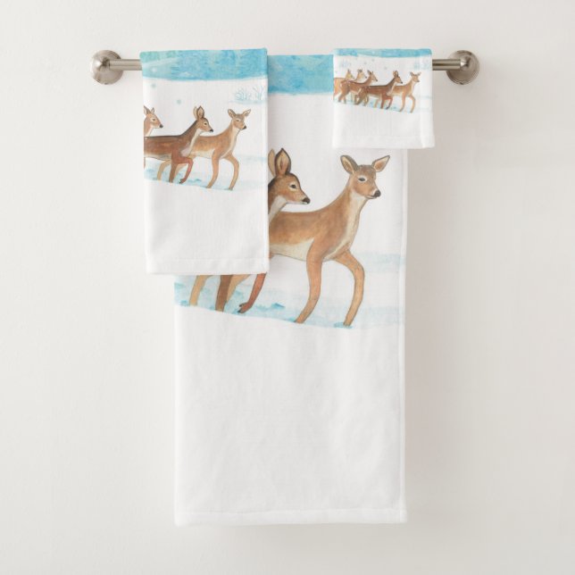 Roe Deer im Winterwald mit Schnee Badhandtuch Set (Insitu)