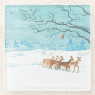 Roe Deer im Winterwald mit Schnee Glasuntersetzer
