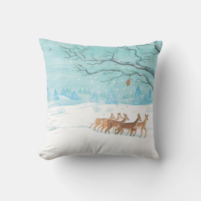 Roe Deer im Winterwald mit Schnee Kissen (Vorderseite)