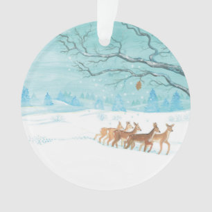 Roe Deer im Winterwald mit Schnee Ornament