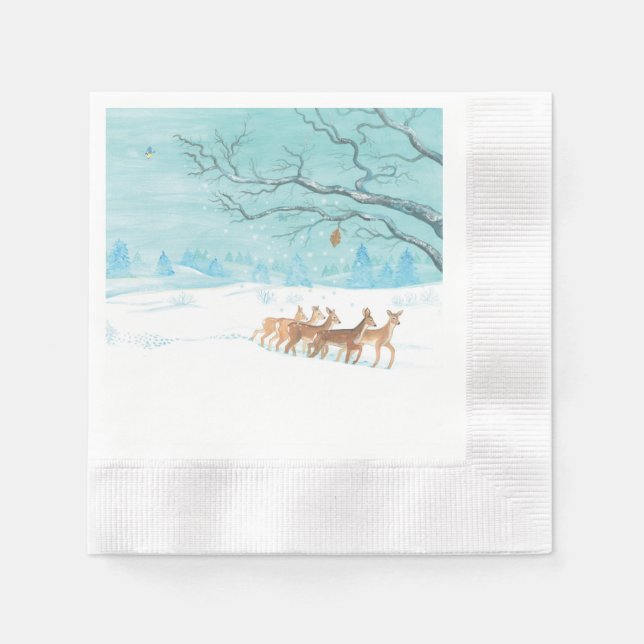 Roe Deer im Winterwald mit Schnee Serviette (Vorderseite)