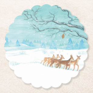 Roe Deer im Winterwald mit Schnee Untersetzer