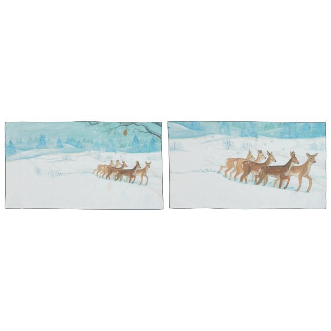 Roe Deers im Winter Kissenbezug (Rückseite-Set)
