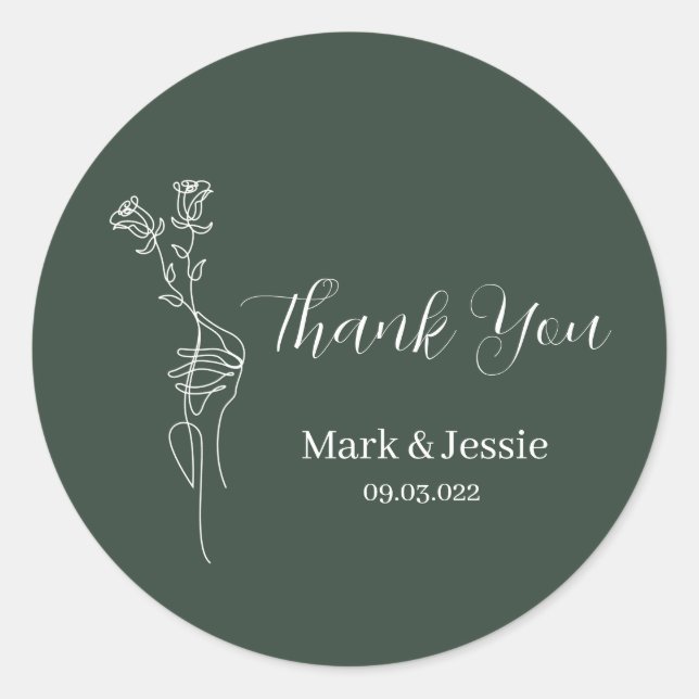 ROE Dusky Green & White Simple Mariage Étiquette (Devant)