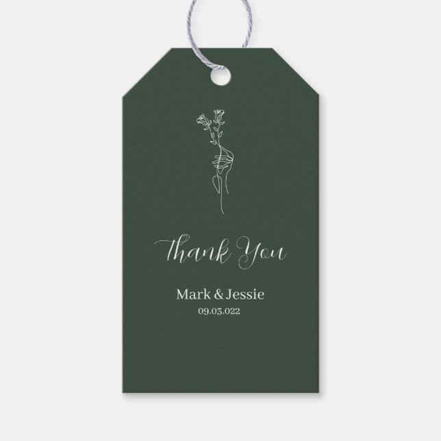 ROE Dusky Green & White Simple Wedding Geschenkanhänger (Vorderseite)