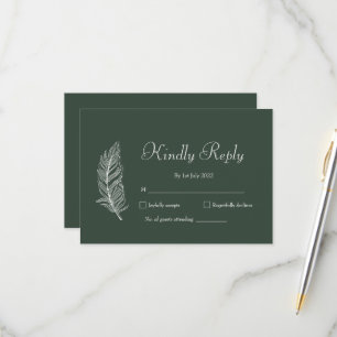ROE Dusky Green & White Simple Wedding RSVP Karte