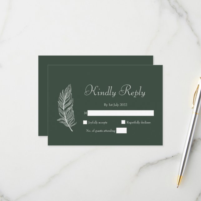 ROE Dusky Green & White Simple Wedding RSVP Karte (Vorderseite/Rückseite Beispiel)