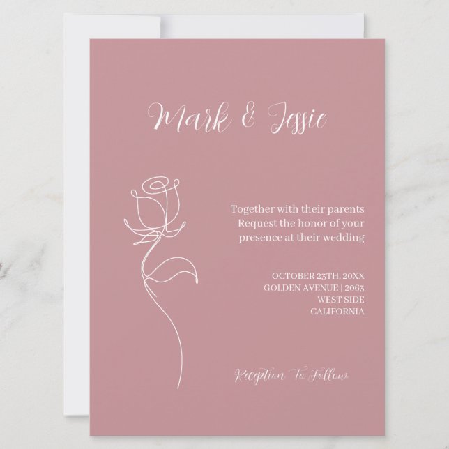 ROE Pink & White Simple Wedding Einladung (Vorderseite)