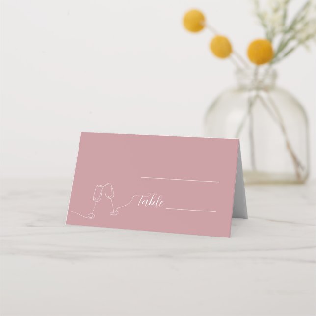 ROE Pink & White Simple Wedding Platzkarte (Vorderseite)