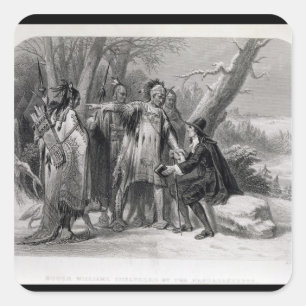 Roger Williams geschützt durch das Narragansetts Quadratischer Aufkleber
