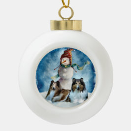 Rogh Collie über Snowman Christmas Keramik Kugel-Ornament