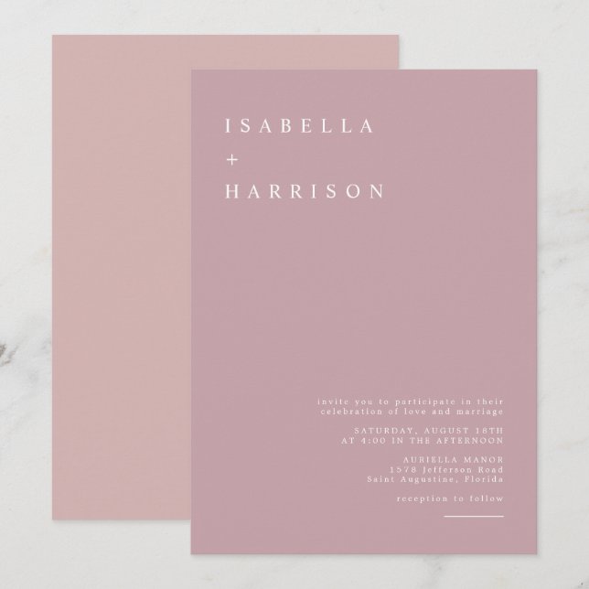 ROGUE Dusty Blush Pink Mauve Rose Gold Wedding Einladung (Vorne/Hinten)