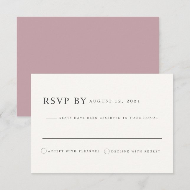 ROGUE Dusty Blush Pink Mauve Wedding RSVP Card Einladung (Vorne/Hinten)