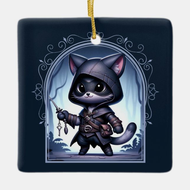 Rogue Feline Fantasy Adventure Keramikornament (Vorderseite)