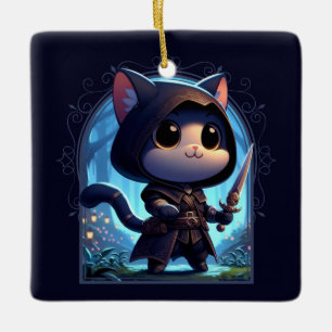 Rogue Feline Fantasy Adventure Keramikornament