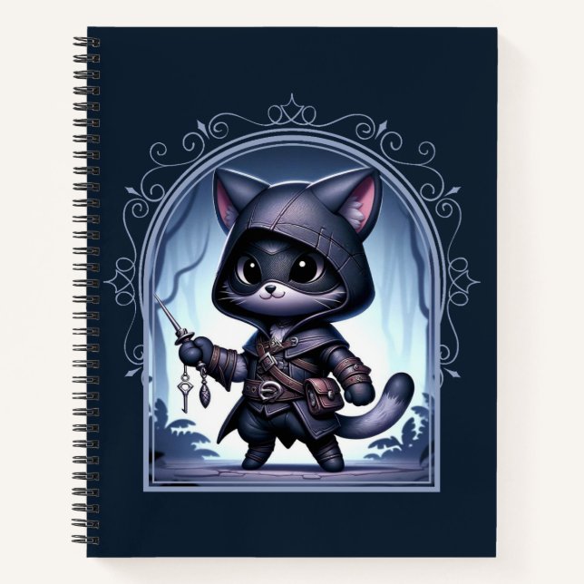 Rogue Feline Fantasy Adventure Notizbuch (Vorderseite)