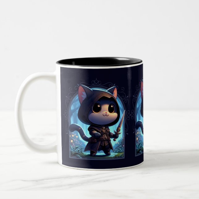 Rogue Feline Fantasy Adventure Zweifarbige Tasse (Links)