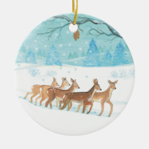 Roh Deer & Winter Woodland bedeckt mit frischem Sc Keramik Ornament