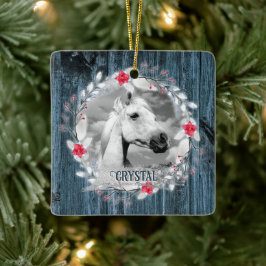 Roh Foto blauer Holzrahmen silber Keramikornament