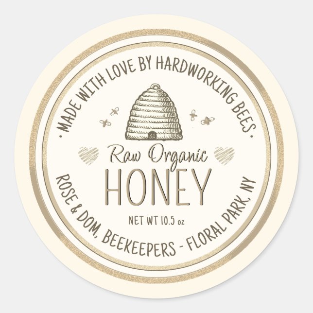 Rohe Bio Honig Gold Grunge Skep Bee Hearts Runder Aufkleber (Vorderseite)