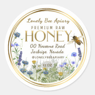 Rohe Honig Wildblumen Flying Bee Gold Rings Runder Aufkleber