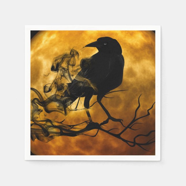Rohe Krähenernte Mond fallen schwarz-orange Serviette (Vorderseite)