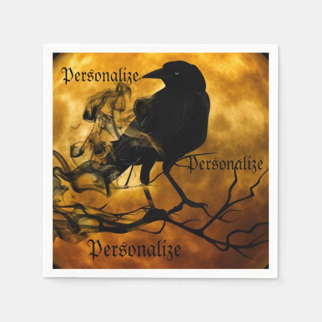 Rohe Krähenernte Mond fallen schwarz-orange Serviette (Vorderseite)