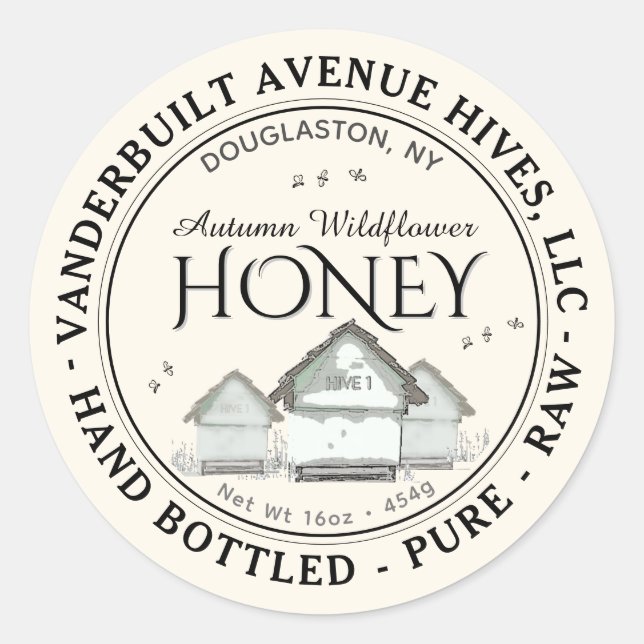 Roher Herbst Wildblume Honey versteckt kleine Bien Runder Aufkleber (Vorderseite)
